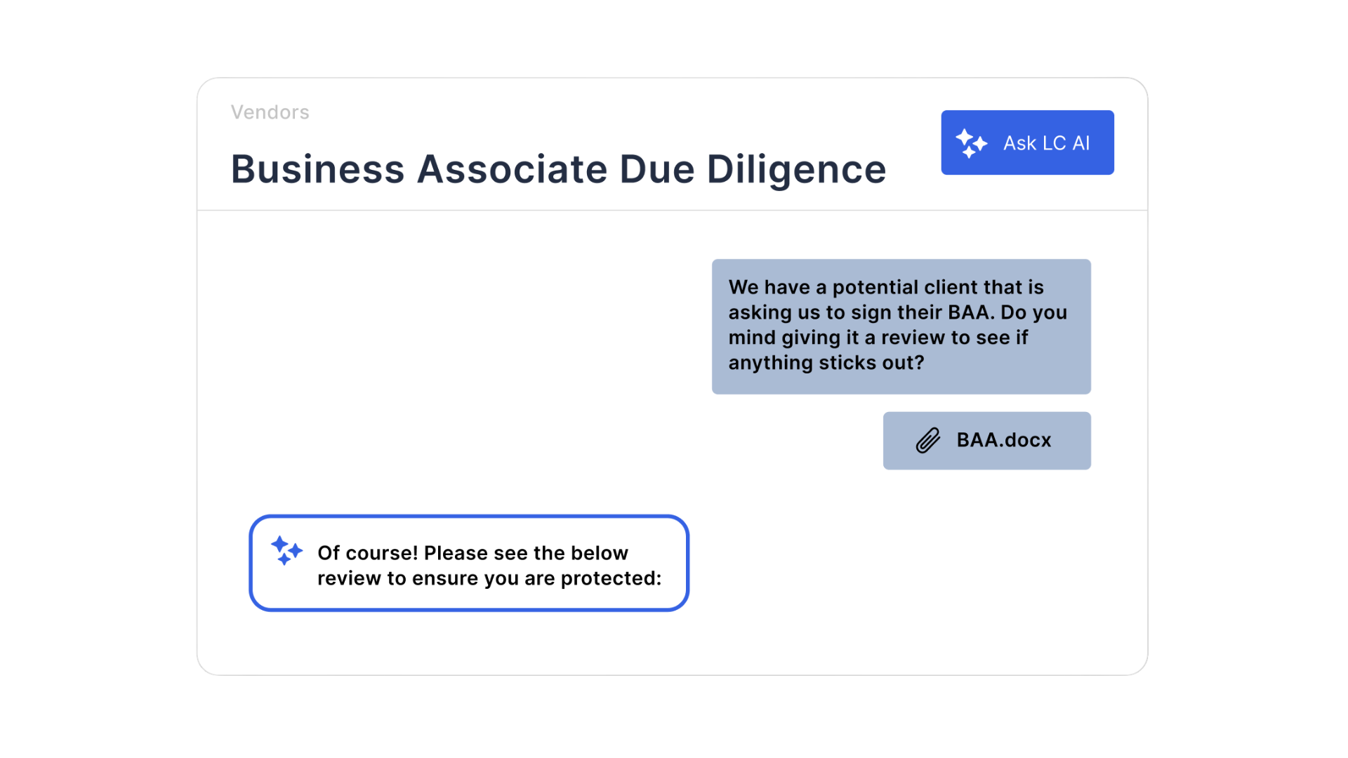 Vendor Due Diligence interface